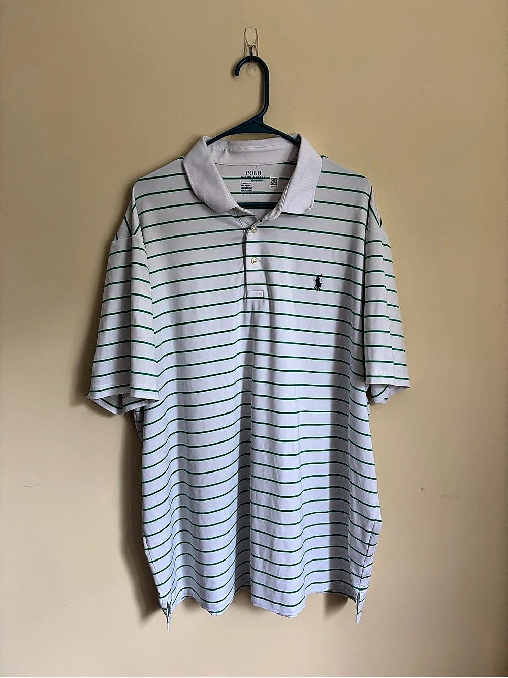 Polo Ralph Lauren Classic Fit Performance Polo Striped Polo in White & Green